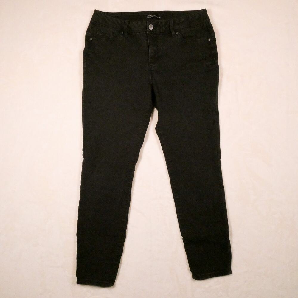 Miss Poured in Blue Black Skinny Jeans Size 12 Embellished Shaping Back Pockets